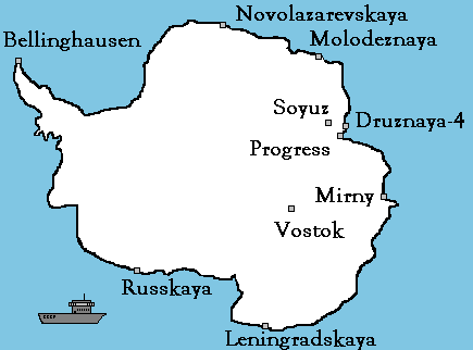 Die Lage der sowjetischen Forschungsstation Vostok in der Antarktis. Zur Startseite...